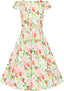 Larisa Floral Swing Dress in Weiß & Rosa | Hearts & Roses | Damenkleid - Bright House Vintage