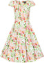 Larisa Floral Swing Dress in Weiß & Rosa | Hearts & Roses | Damenkleid - Bright House Vintage