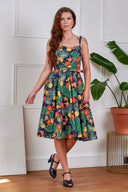 Navy Morena Tropical Summer Swing Dress