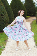 50er Jahre Swingkleid Hellblau Floral | Claudette Blossom Swing Dress