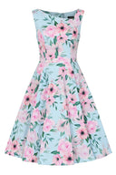 50er Jahre Swingkleid Hellblau Floral | Claudette Blossom Swing Dress