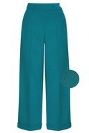 1930s and 40s Classic High Waist Wide Leg Trousers in Teal | Weekend Doll