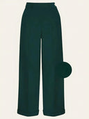 1930s and 40s Classic High Waist Wide Leg Trousers in Flaschengrün – Weekend Doll