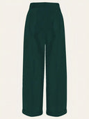 1930s and 40s Classic High Waist Wide Leg Trousers in Flaschengrün, Rückansicht
