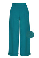 1930s and 40s Classic High Waist Wide Leg Trousers in Teal | Weekend Doll - Bright House Vintage