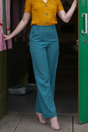 1930s and 40s Classic High Waist Wide Leg Trousers in Teal | Weekend Doll - Bright House Vintage
