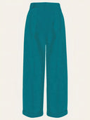 1930s and 40s Classic High Waist Wide Leg Trousers in Teal, Rückansicht