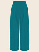 1930s and 40s Classic High Waist Wide Leg Trousers in Teal, Rückansicht