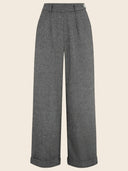1930s and 40s Classic Wide Leg Trousers im Fischgrätmuster in Grau – Weekend Doll