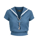 1930s Sailor Top - Aqua Natural Fibre - Bright House Vintage