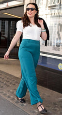 1930s and 40s Classic High Waist Wide Leg Trousers in Teal | Weekend Doll