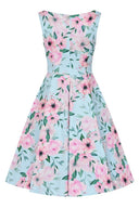 50er Jahre Swingkleid Hellblau Floral | Claudette Blossom Swing Dress - Bright House Vintage