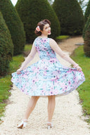 50er Jahre Swingkleid Hellblau Floral | Claudette Blossom Swing Dress - Bright House Vintage