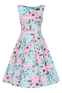50er Jahre Swingkleid Hellblau Floral | Claudette Blossom Swing Dress - Bright House Vintage