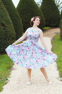 50er Jahre Swingkleid Hellblau Floral | Claudette Blossom Swing Dress - Bright House Vintage