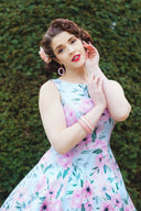 50er Jahre Swingkleid Hellblau Floral | Claudette Blossom Swing Dress - Bright House Vintage