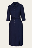 The Boss Lady Dress in Navy Herringbone, Seitenansicht