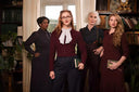 The Ice Skater Cardigan in Black Cherry, am Model, Ansicht 4