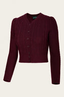 The Ice Skater Cardigan in Black Cherry, Seitenansicht