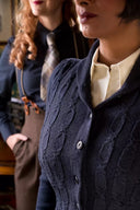 The Screen Siren Cardigan in Navy Mélange, am Model
