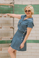 1930s Sailor Top - Aqua Natural Fibre