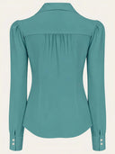 Bluse Gene langärmlig in Teal, Rückansicht, Weekend Doll