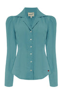 Bluse Gene langärmlig in Teal | Weekend Doll | Damenbluse - Bright House Vintage