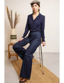 Dita Blouse Longsleeve Navy Tricot Deluxe | Very Cherry | Damenbluse - Bright House Vintage