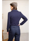Dita Blouse Longsleeve Navy Tricot Deluxe | Very Cherry | Damenbluse - Bright House Vintage