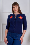 Fei Tropical Summer Cardigan in Navy | Banned Retro - Bright House Vintage