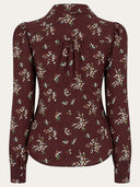 Gene Long Sleeve Blouse in Berry Floral Burgundy Brown von Weekend Doll, Rückansicht