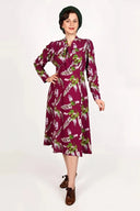 Grace Bow Tie Dress in Burgunder Wisteria | Weekend Doll - Bright House Vintage