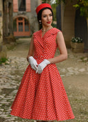 Hannah Polka Dot Swing Dress in Rot | Hearts & Roses | Damenkleid - Bright House Vintage
