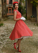 Hannah Polka Dot Swing Dress in Rot | Hearts & Roses | Damenkleid - Bright House Vintage