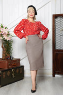 Ingrid Herringbone Skirt in Braun | Weekend Doll - Bright House Vintage