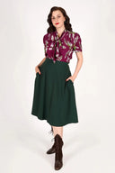 Ingrid Pussy Bow Blouse in Burgunder Wisteria | Weekend Doll - Bright House Vintage