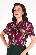 Ingrid Pussy Bow Blouse in Burgunder Wisteria | Weekend Doll - Bright House Vintage