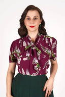 Ingrid Pussy Bow Blouse in Burgunder Wisteria | Weekend Doll - Bright House Vintage