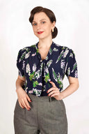 Ingrid Pussy Bow Blouse in Navy Wisteria | Weekend Doll - Bright House Vintage