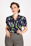 Ingrid Pussy Bow Blouse in Navy Wisteria | Weekend Doll - Bright House Vintage