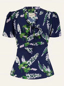 Ingrid Tie-Neck Blouse in Navy Wisteria – Weekend Doll