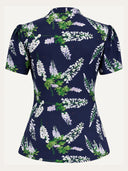 Ingrid Tie-Neck Blouse in Navy Wisteria, Rückansicht – Weekend Doll