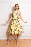 Josie Floral Swing Dress in Gelb | Hearts & Roses | Damenkleid - Bright House Vintage