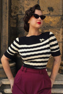 Lana Sweater in Black and Ivory Stripe von Weekend Doll, Modelbild