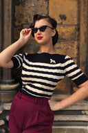Lana Sweater in Black and Ivory Stripe von Weekend Doll, Modelbild