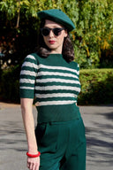 Lana Sweater in Bottle Green and Ivory Stripe von Weekend Doll, Modelbild