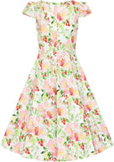 Larisa Floral Swing Dress in Weiß & Rosa | Hearts & Roses | Damenkleid - Bright House Vintage