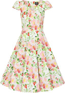 Larisa Floral Swing Dress in Weiß & Rosa | Hearts & Roses | Damenkleid - Bright House Vintage