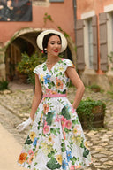 Lottie Floral Swing Dress in Weiß | Hearts & Roses | Damenkleid - Bright House Vintage