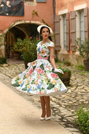 Lottie Floral Swing Dress in Weiß | Hearts & Roses | Damenkleid - Bright House Vintage